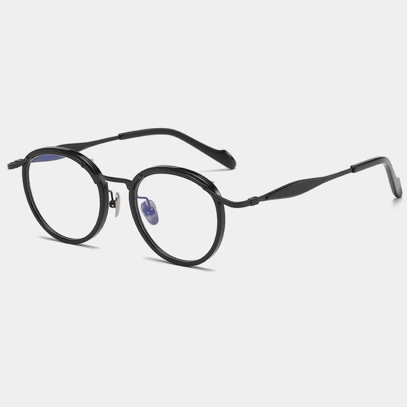 Gatenac Unisex Full Rim Round Acetate Titanium Eyeglasses Gxyj1158 Full Rim Gatenac Black