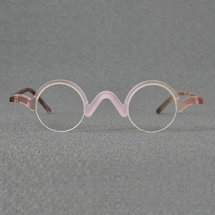 Yujo Unisex Semi Rim Small Round Acetate Eyeglasses 35mm Semi Rim Yujo