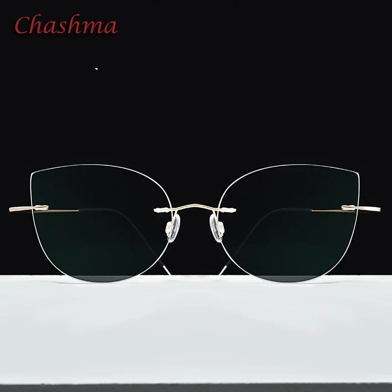 Chashma Ochki Unisex Rimless Cat Eye 2g Titanium Eyeglasses 003 Rimless Chashma Ochki Shape E