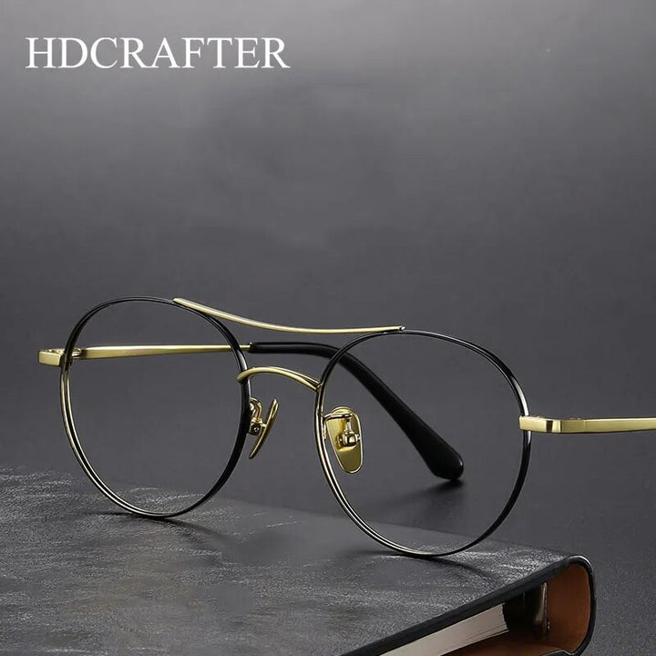 Hdcrafter Unisex Full Rim Round Double Bridge Titanium Eyeglasses 86578 Full Rim Hdcrafter Eyeglasses