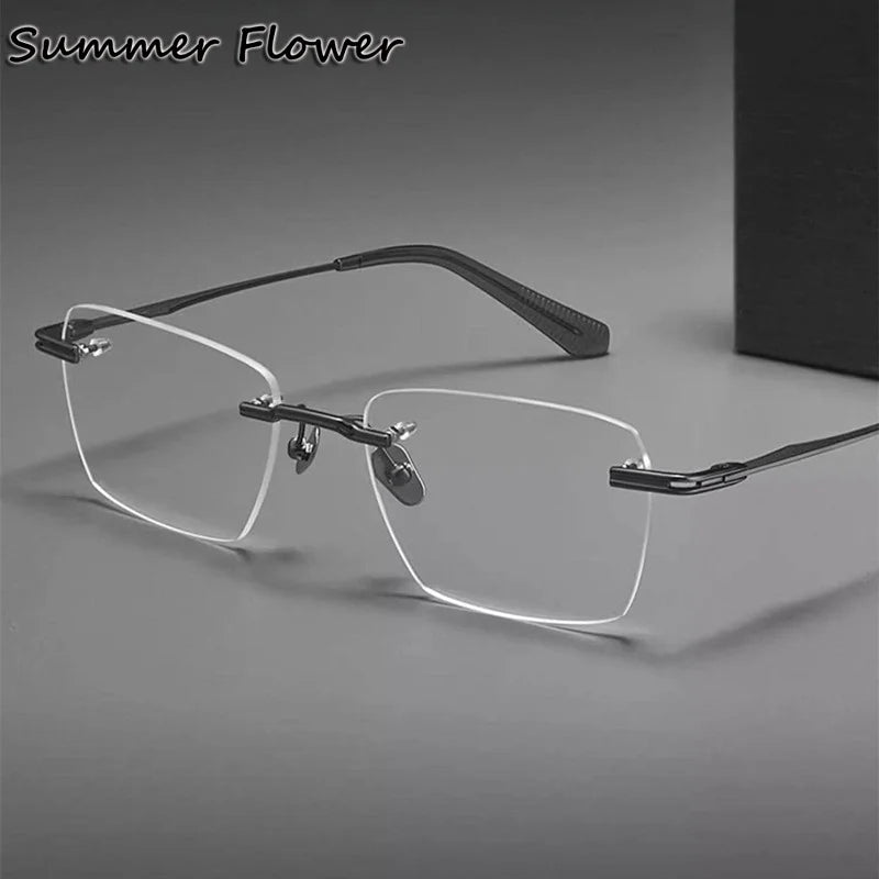Summer Flower Men's Rimless Polygon Square Titanium Eyeglasses 80957