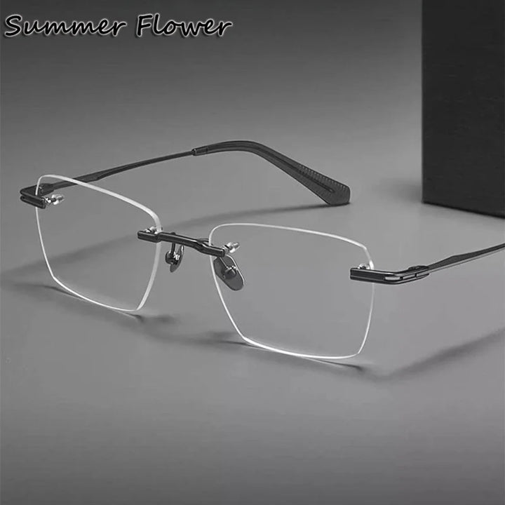 Summer Flower Men's Rimless Polygon Square Titanium Eyeglasses 80957
