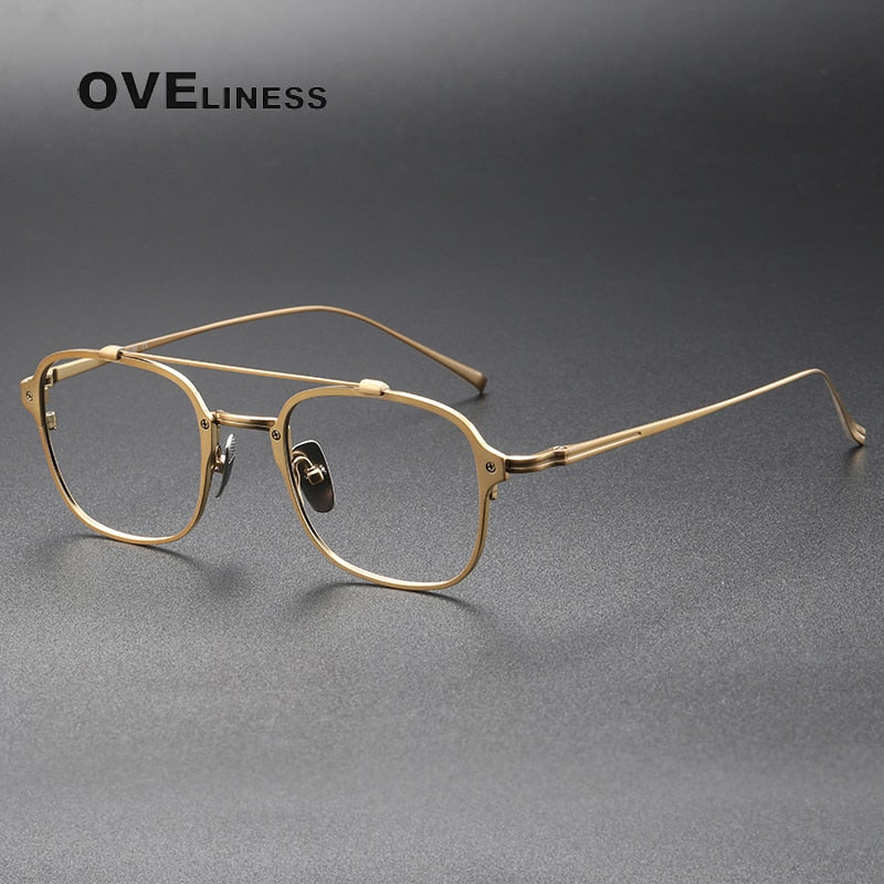 Oveliness Unisex Full Rim Square Double Bridge Titanium Eyeglasses Kj31 Full Rim Oveliness gold