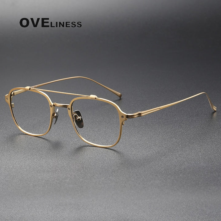 Oveliness Unisex Full Rim Square Double Bridge Titanium Eyeglasses Kj31 Full Rim Oveliness gold