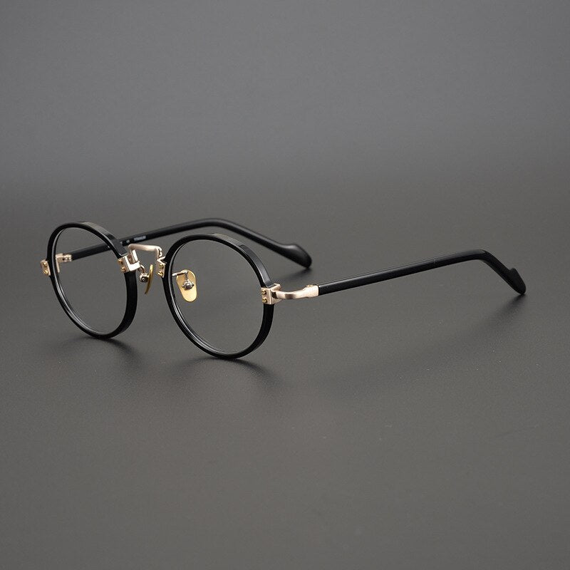CCspace Unisex Full Rim Round/Square Acetate Titanium Eyeglasses 53312 Full Rim CCspace Gold Black-Round China