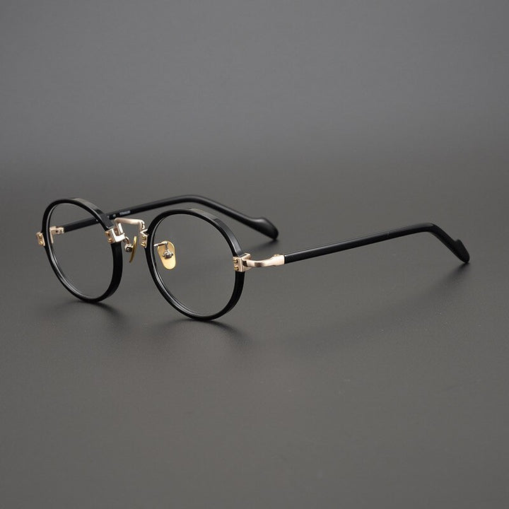 CCspace Unisex Full Rim Round/Square Acetate Titanium Eyeglasses 53312 Full Rim CCspace Gold Black-Round China