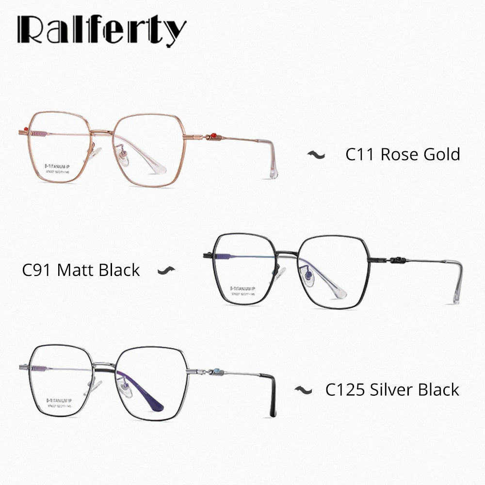 Ralferty Women's Full Rim Polygon Titanium Eyeglasses R6227 Full Rim Ralferty