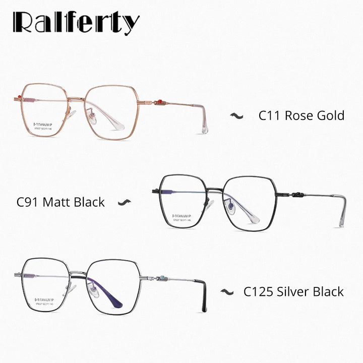 Ralferty Women's Full Rim Polygon Titanium Eyeglasses R6227 Full Rim Ralferty