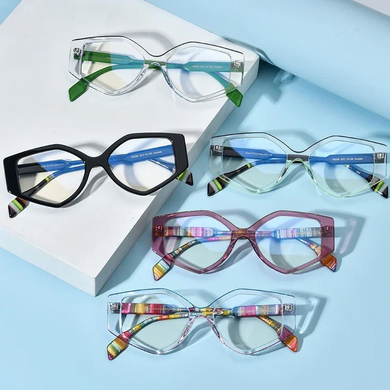 Nobler Unisex Full Rim Irregular Oval Cat Eye Acetate Eyeglasses 19256 Full Rim Nobler