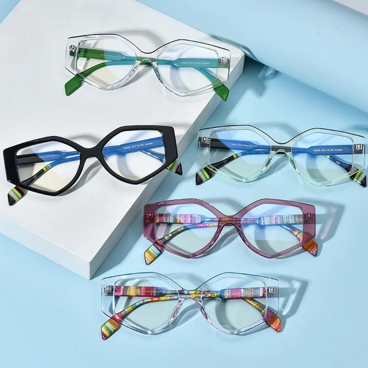 Nobler Unisex Full Rim Irregular Oval Cat Eye Acetate Eyeglasses 19256 Full Rim Nobler