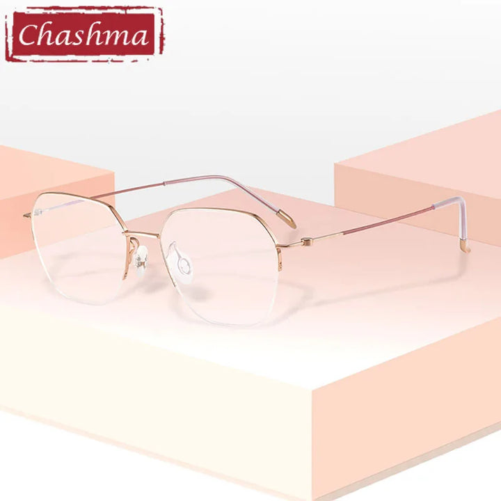 Chashma Ottica Women's Semi Rim Flat Top Polygon Titanium Eyeglasses  7252 Semi Rim Chashma Ottica