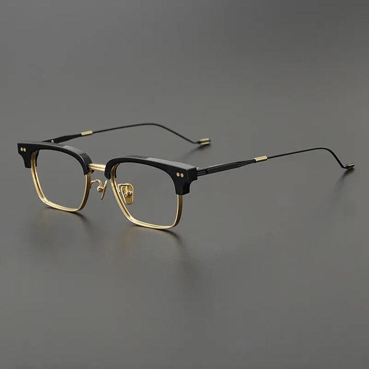 Gatenac Unisex Full Rim Square Titanium Acetate Eyeglasses Gxyj1129 Full Rim Gatenac Black Gold