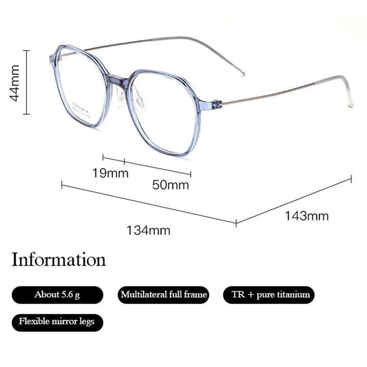 Hotony Women's Full Rim Flat Top Polygon Tr 90 Titanium Eyeglasses 75823 Full Rim Hotony