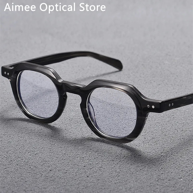 Aimee Unisex Full Rim Flat Top Oval Acetate Eyeglasses 10472 Full Rim Aimee