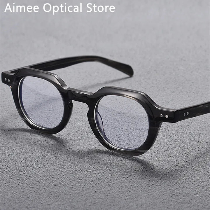 Aimee Unisex Full Rim Flat Top Oval Acetate Eyeglasses 10472 Full Rim Aimee