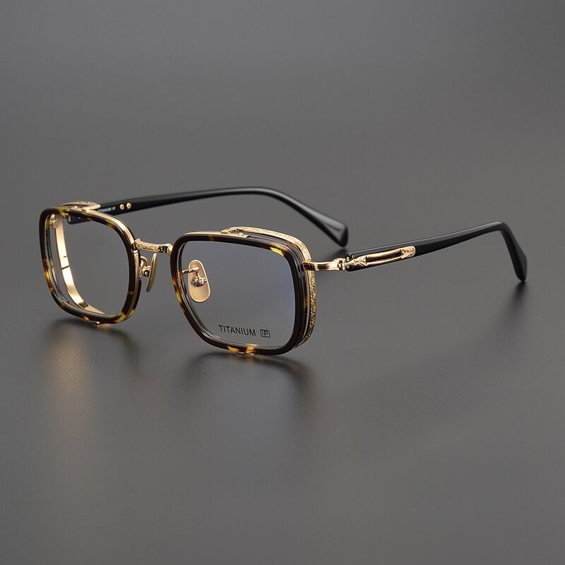 Gatenac Unisex Full Rim Square Acetate Titanium Eyeglasses Gxyj1023 Full Rim Gatenac Tortoiseshell Gold