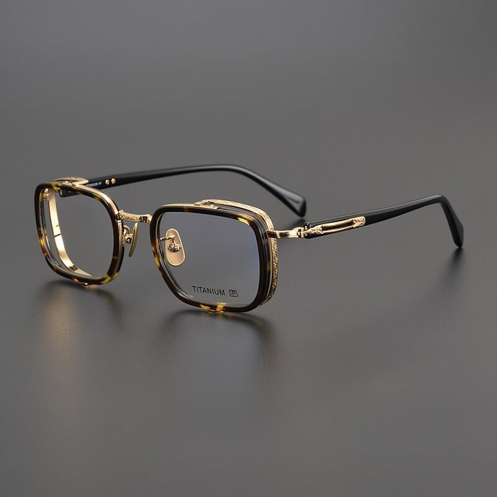 Gatenac Unisex Full Rim Square Acetate Titanium Eyeglasses Gxyj1023 Full Rim Gatenac Tortoiseshell Gold
