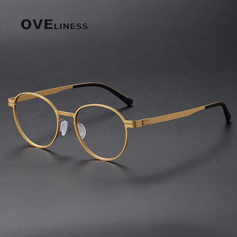 Oveliness Unisex Full Rim Round Screwless Titanium Eyeglasses 80994 Full Rim Oveliness gold