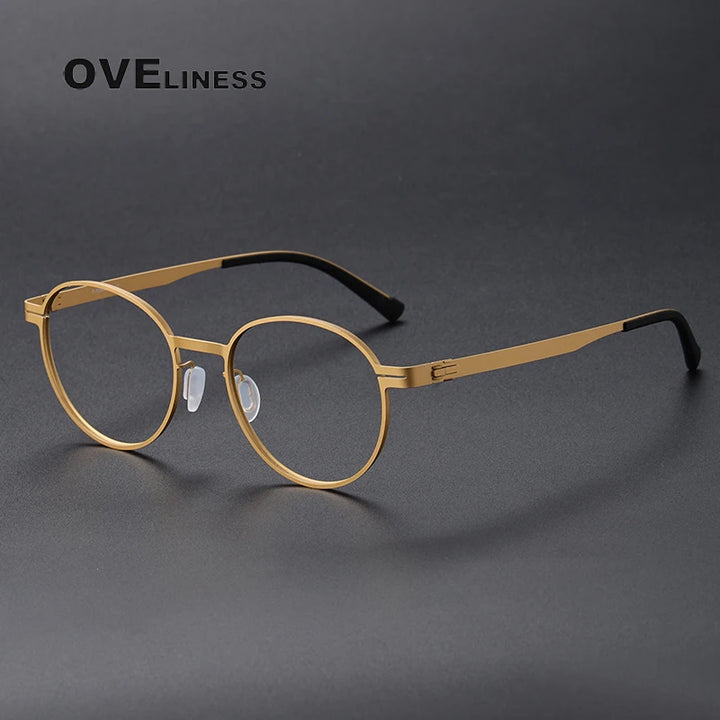 Oveliness Unisex Full Rim Round Screwless Titanium Eyeglasses 80994 Full Rim Oveliness gold
