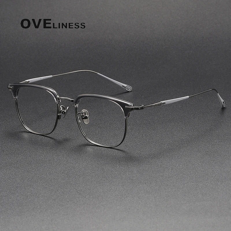 Oveliness Unisex Full Rim Square Titanium Eyeglasses 809901 Full Rim Oveliness grey gun  