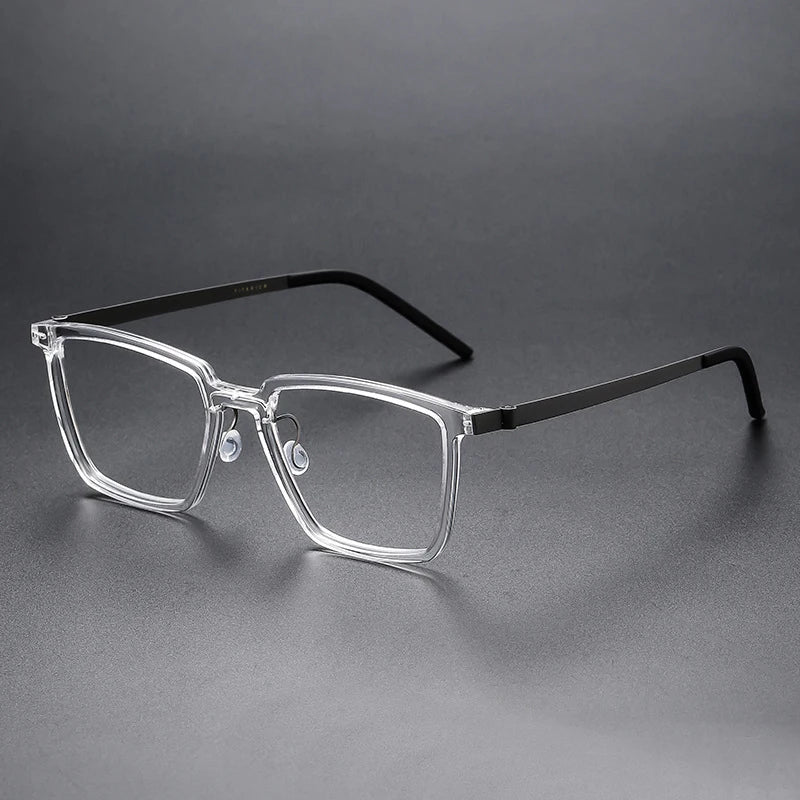 Black Mask Unisex Full Rim Big Square Titanium Acetate Eyeglasses D844 Full Rim Black Mask Crystal