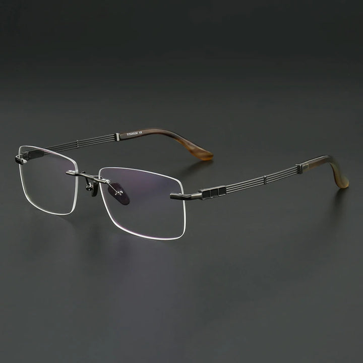 Muzz Unisex Rimless Square Titanium Horn Temple Tip Eyeglasses 800118