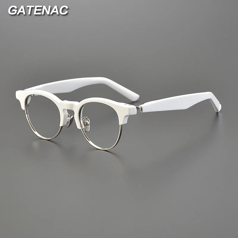 Gatenac Unisex Full Rim Round Acetate Eyeglasses Gxyj1190 Full Rim Gatenac