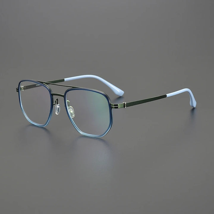 Gatenac Unisex Full Rim Square Double Bridge Acetate Titanium Eyeglasses 31567