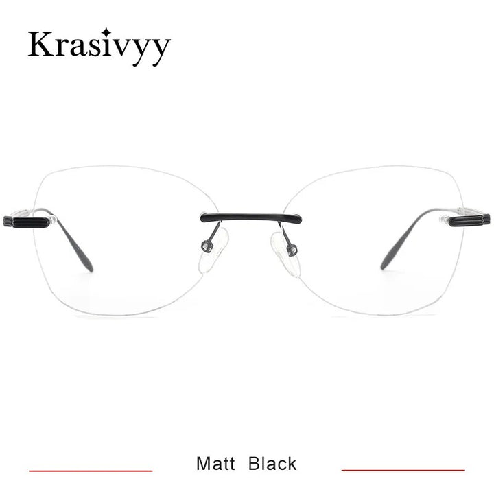 Krasivyy Women's Rimless Butterfly Titanium Eyeglasses Kr16083 Rimless Krasivyy Matt  Black CN 