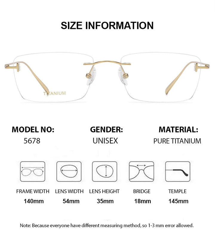 Summer Flower Unisex Rimless Polygon Square Titanium Eyeglasses 85678 Rimless Summer Flower