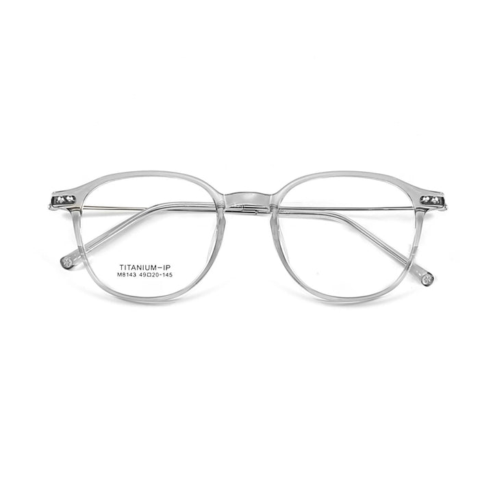 KatKani Unisex Full Rim Round Titanium Alloy Tr 90 Eyeglasses M1843 Full Rim KatKani Eyeglasses Transparent Gray  