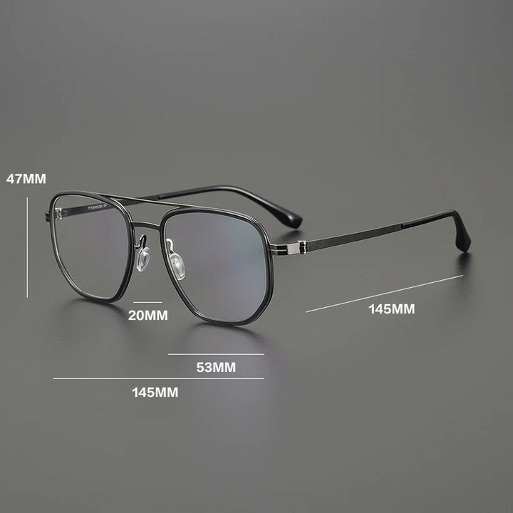 Gatenac Unisex Full Rim Square Double Bridge Acetate Titanium Eyeglasses 31567