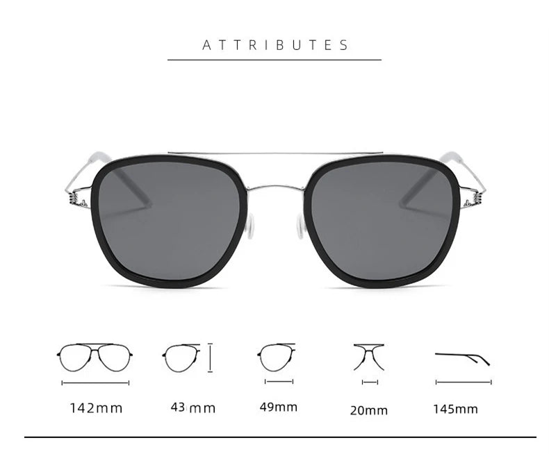 Black Mask Unisex Full Rim Square Double Bridge Titanium Sunglasses 8205 Sunglasses Black Mask   