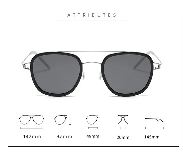 Black Mask Unisex Full Rim Square Double Bridge Titanium Sunglasses 8205 Full Rim Black Mask