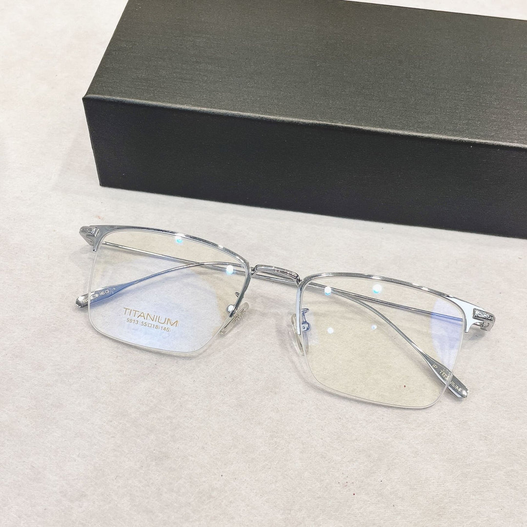 Yimaruili Men's Semi Rim Big Square Titanium Eyeglasses 9913sf Semi Rim Yimaruili Eyeglasses Silver