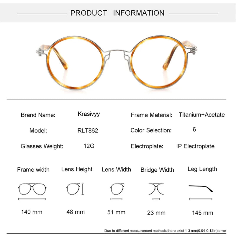Krasivyy Unisex Full Rim Round Acetate Titanium Eyeglasses 55862