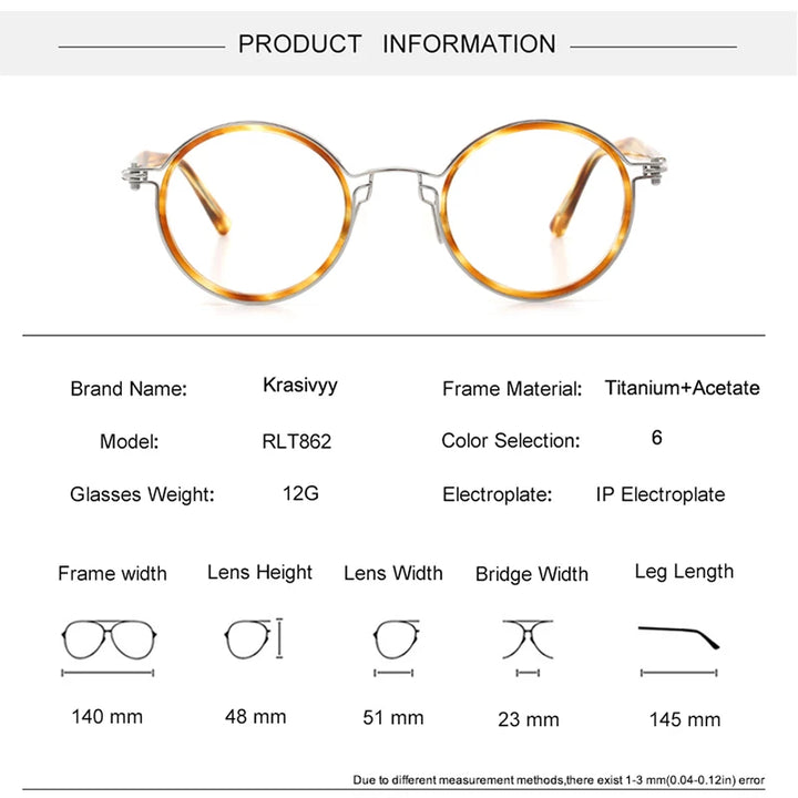 Krasivyy Unisex Full Rim Round Acetate Titanium Eyeglasses 55862