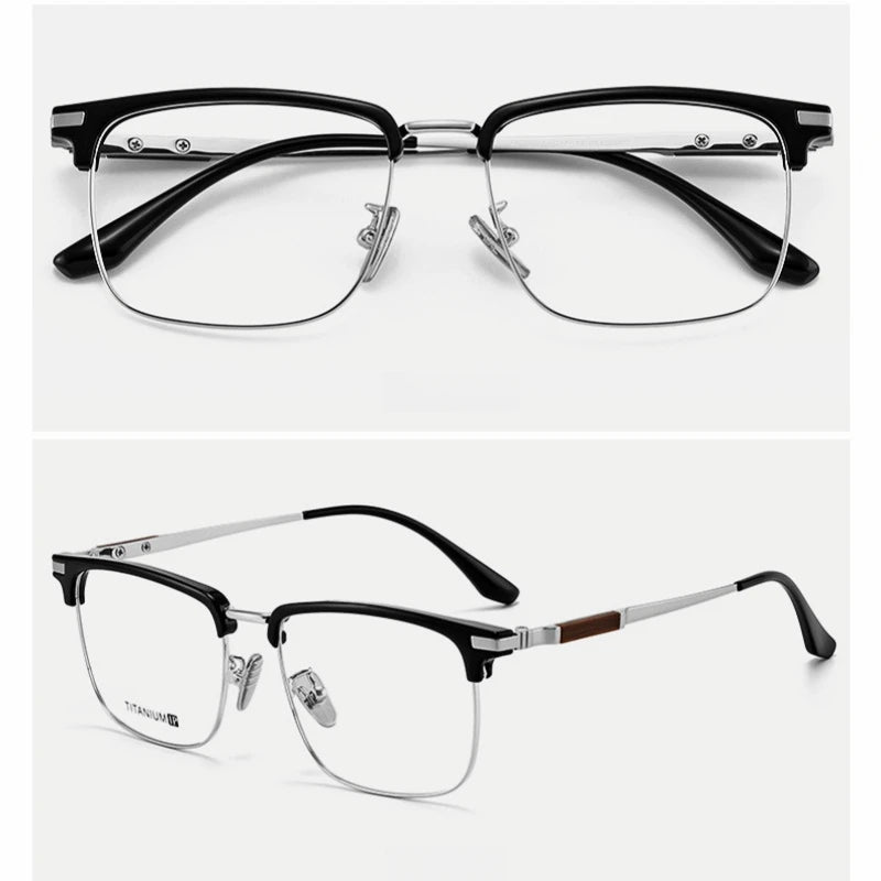 Yimaruili Men's Full Rim Square Tr 90 Titanium Wood Eyeglasses Y8079 Full Rim Yimaruili Eyeglasses Black Silver