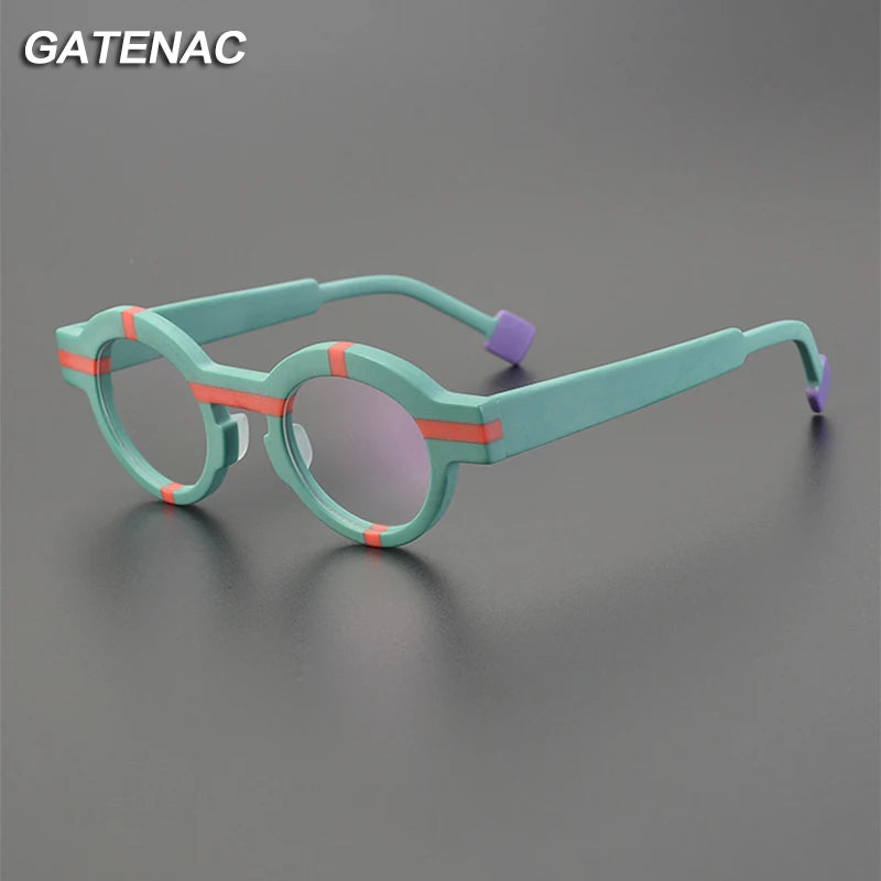 Gatenac Unisex Full Rim Round Acetate Eyeglasses Gxyj1211 Full Rim Gatenac   