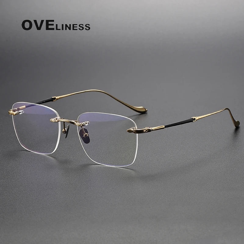 Oveliness Unisex Rimless Square Titanium Eyeglasses 80956 Rimless Oveliness black gold