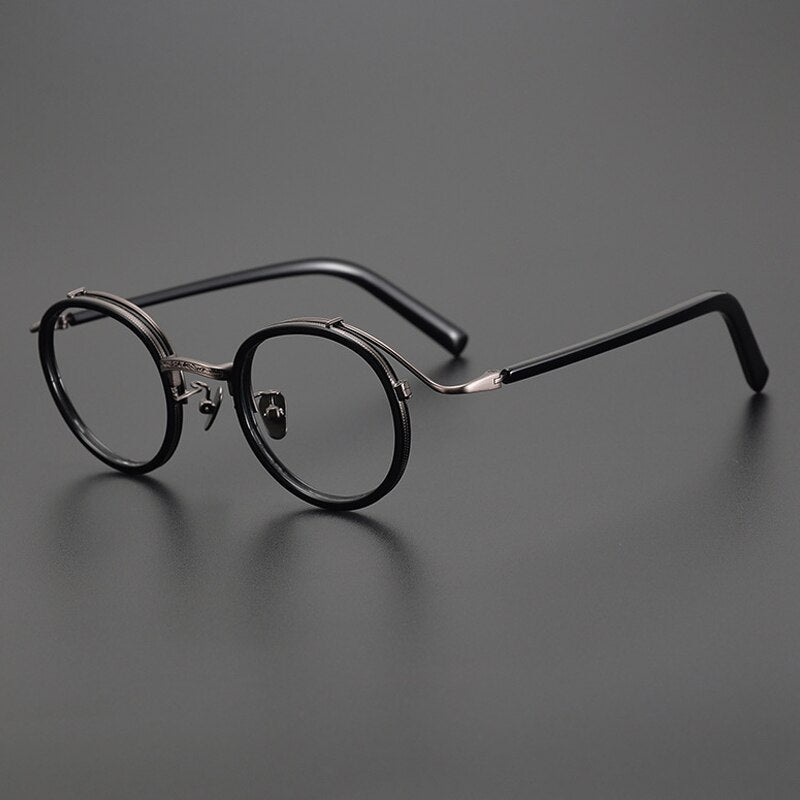 Gatenac Unisex Full Rim Round Acetate Alloy Eyeglasses Gxyj1029 Full Rim Gatenac Black