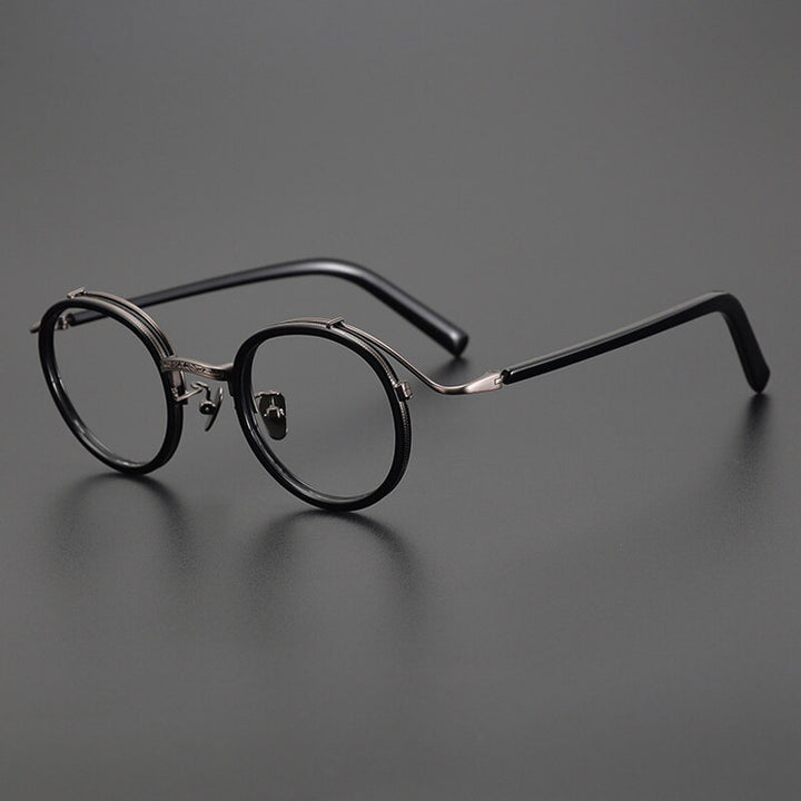 Gatenac Unisex Full Rim Round Acetate Alloy Eyeglasses Gxyj1029 Full Rim Gatenac Black