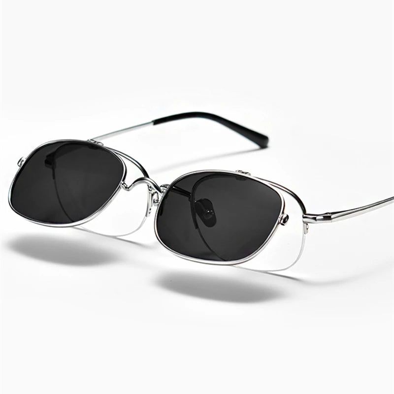 Black Mask Unisex Semi Rim Rectangle Titanium Eyeglasses Clip On Sunglasses K15 Semi Rim Black Mask