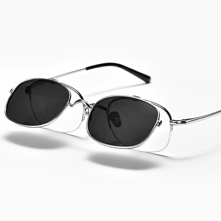 Black Mask Unisex Semi Rim Rectangle Titanium Eyeglasses Clip On Sunglasses K15 Semi Rim Black Mask