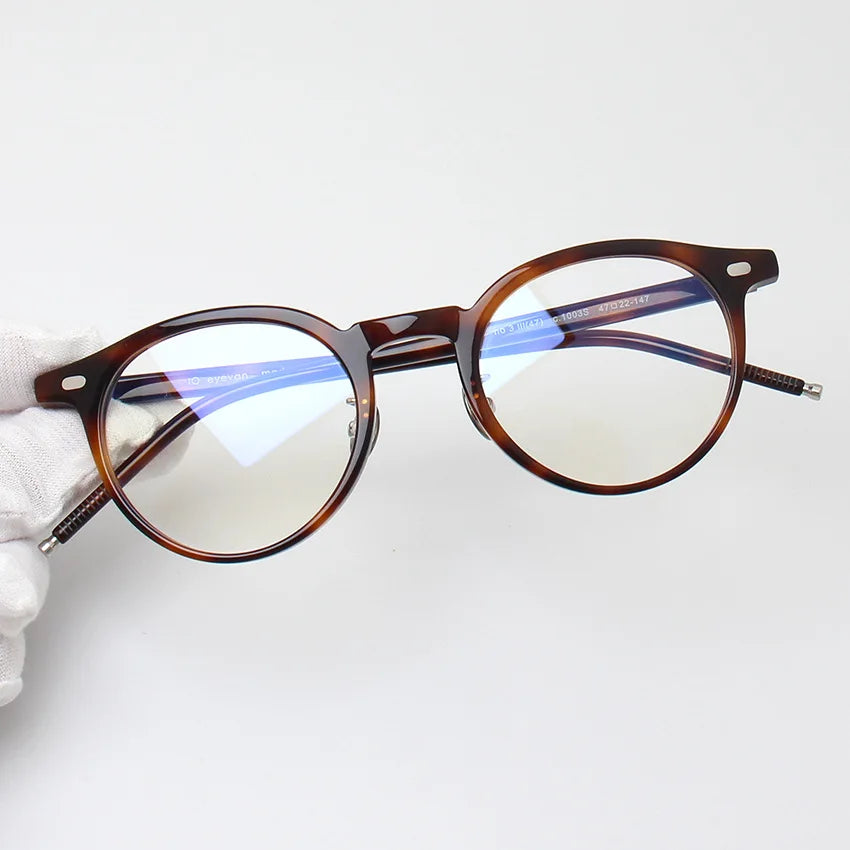Hewei Unisex Full Rim Round Acetate Titanium Eyeglasses 34742
