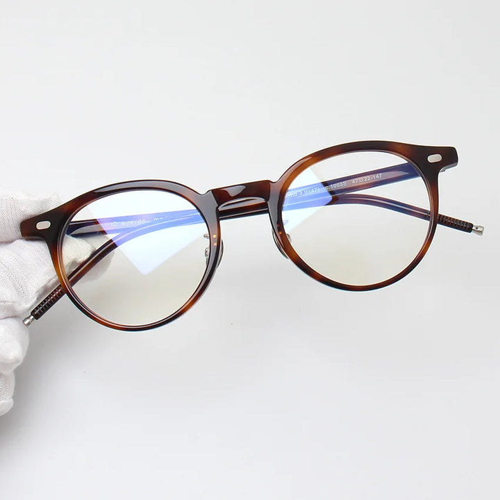 Hewei Unisex Full Rim Round Acetate Titanium Eyeglasses 34742