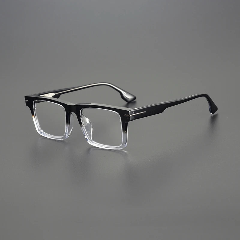 Black Mask Unisex Full Rim Flat Top Square Acetate Eyeglasses 94529 Full Rim Black Mask Black-Crystal