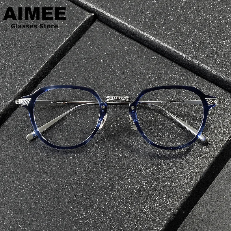 Aimee Women's Full Rim Oval Square Titanium Acetate Eyeglasses 49024 Full Rim Aimee