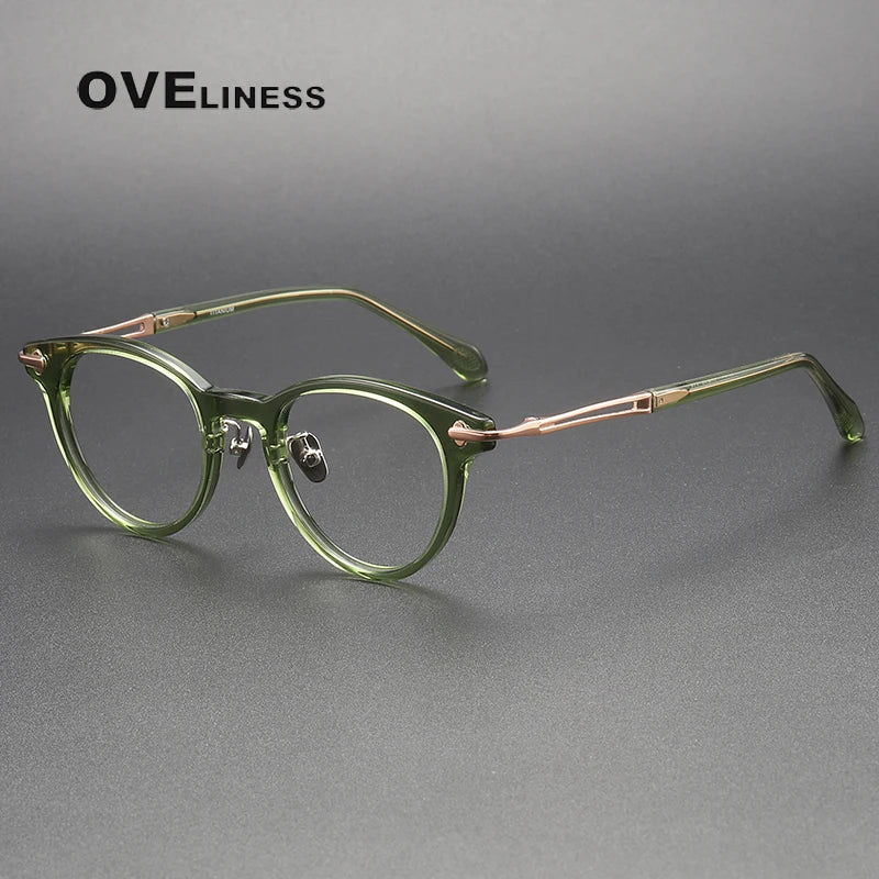 Oveliness Unisex Full Rim Round Acetate Titanium Eyeglasses 4722 Full Rim Oveliness green gold  