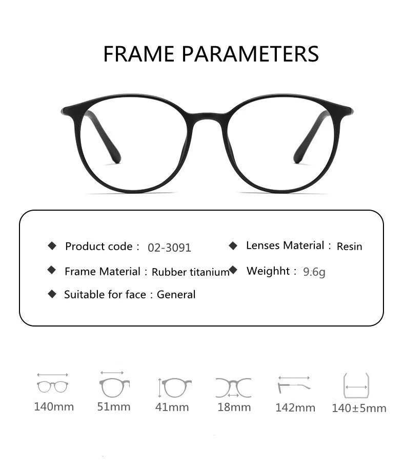 Kocolior Unisex Full Rim Round Tr 90 Titanium Hyperopic Reading Glasses 23091 Reading Glasses Kocolior
